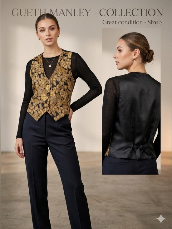 Gueth Manley Jackets & Blazers - Vintage Gueth Manley Metallic Gold Floral Brocade Vest - Size S